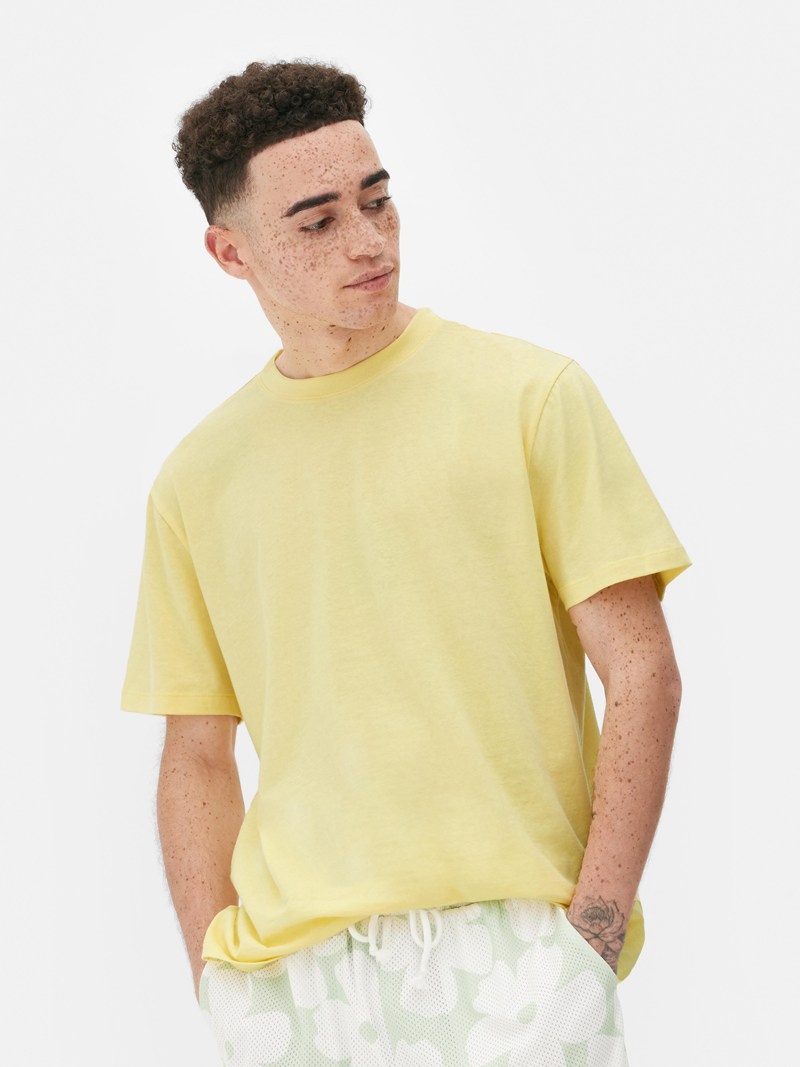 Tops Primark Crew Neck Sleeve Hombre Amarillo | 6708WOKVX