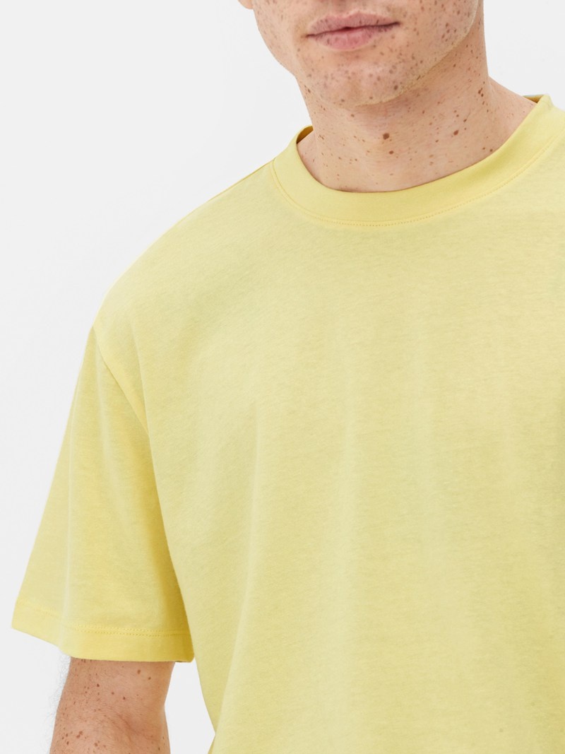 Tops Primark Crew Neck Sleeve Hombre Amarillo | 6708WOKVX