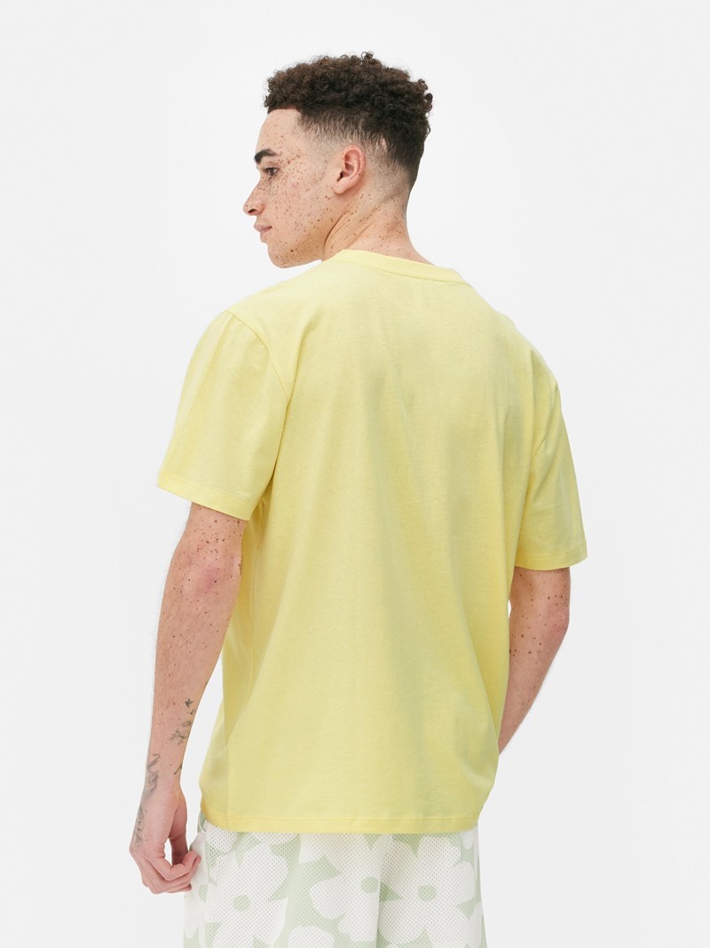 Tops Primark Crew Neck Sleeve Hombre Amarillo | 6708WOKVX