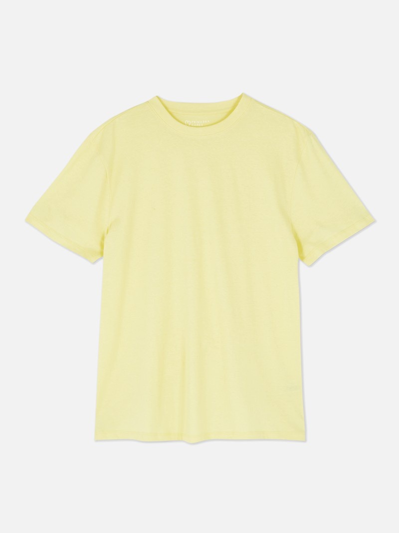 Tops Primark Crew Neck Sleeve Hombre Amarillo | 6708WOKVX