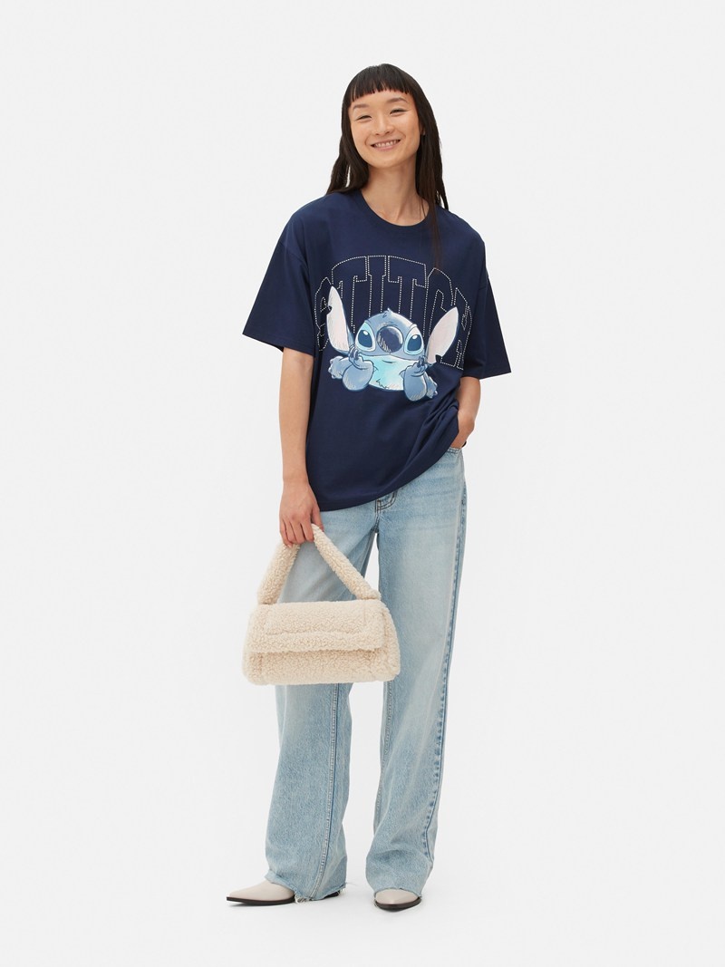 Tops Primark Disney\'s Lilo and Stitch Oversized Mujer Azul Marino | 9578RTQIC