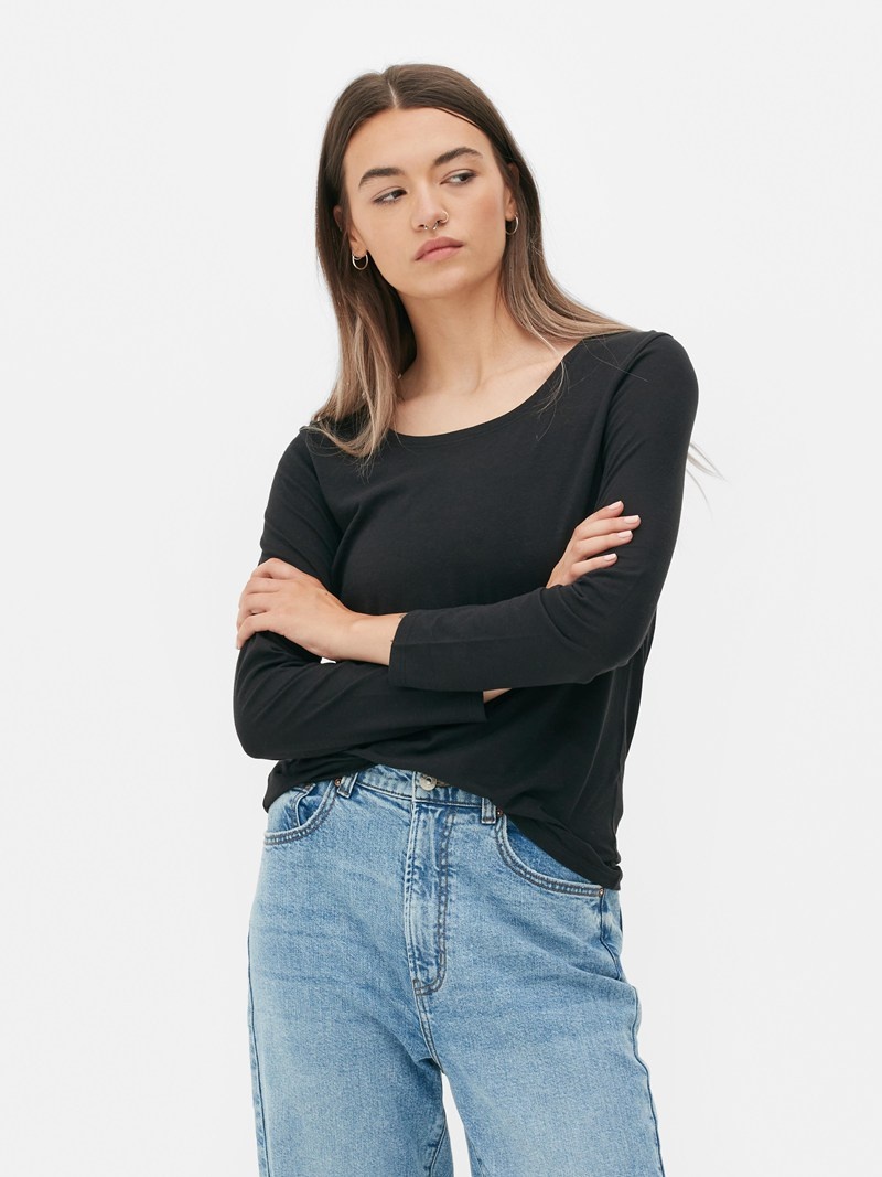 Tops Primark Essential Long Sleeve Mujer Negras | 1458ERUJO