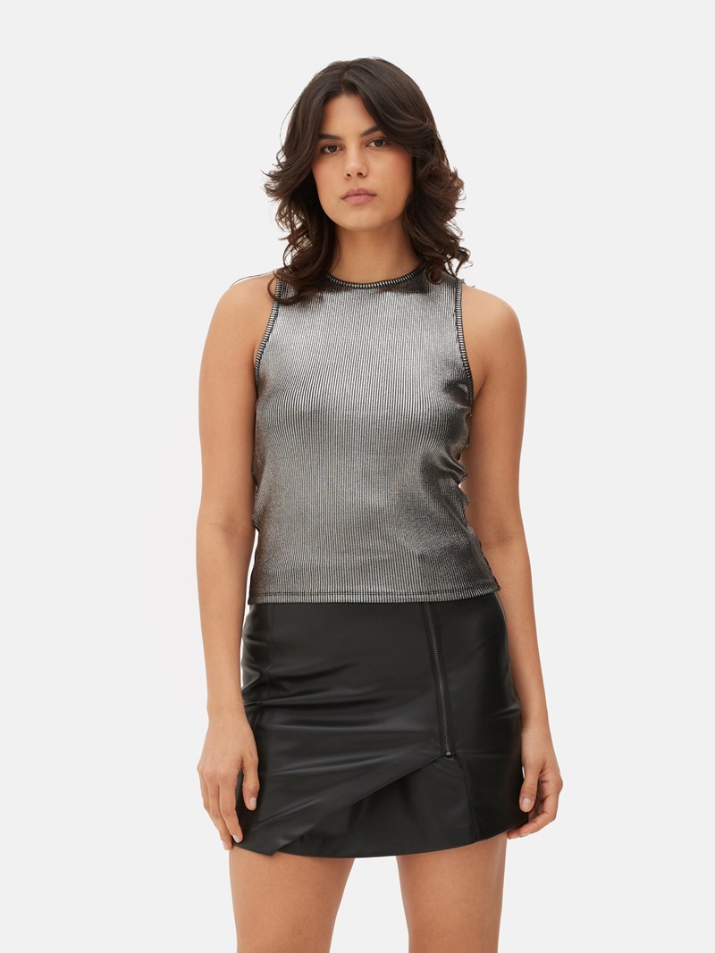 Tops Primark Foil Acanalado Racer Tank Mujer Plateadas | 6782CNBLE