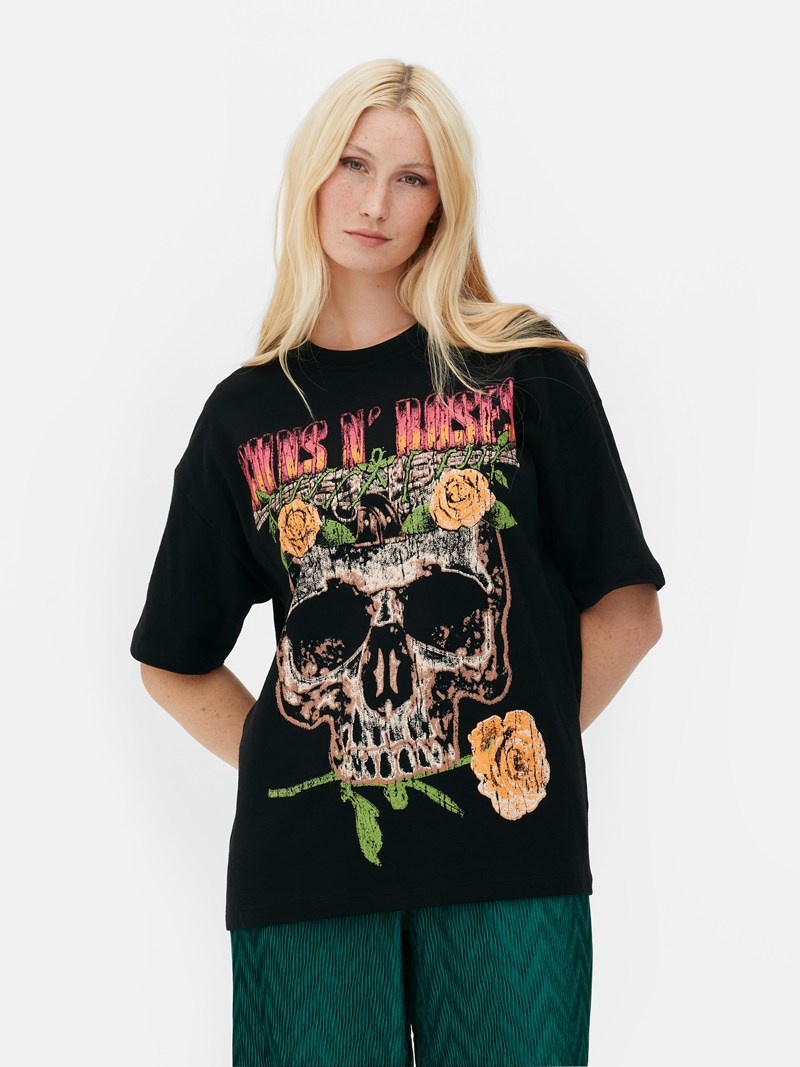 Tops Primark Guns N' Roses Relaxed Fit Mujer Negras | 5409BSNHP