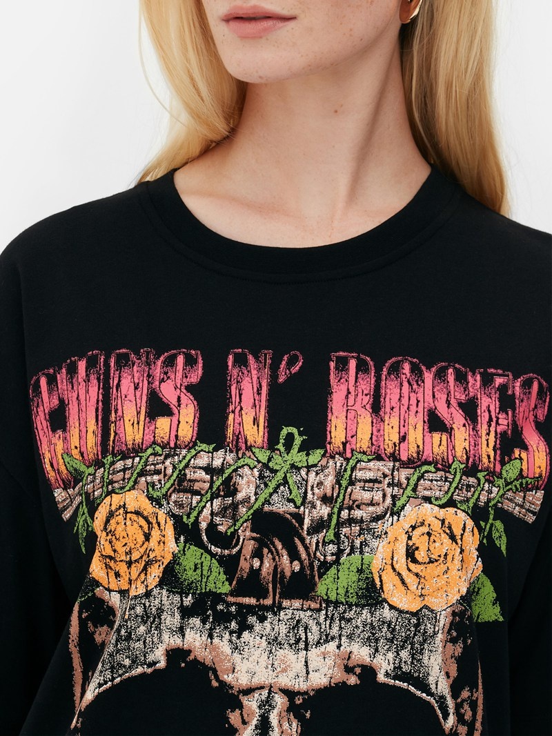 Tops Primark Guns N' Roses Relaxed Fit Mujer Negras | 5409BSNHP