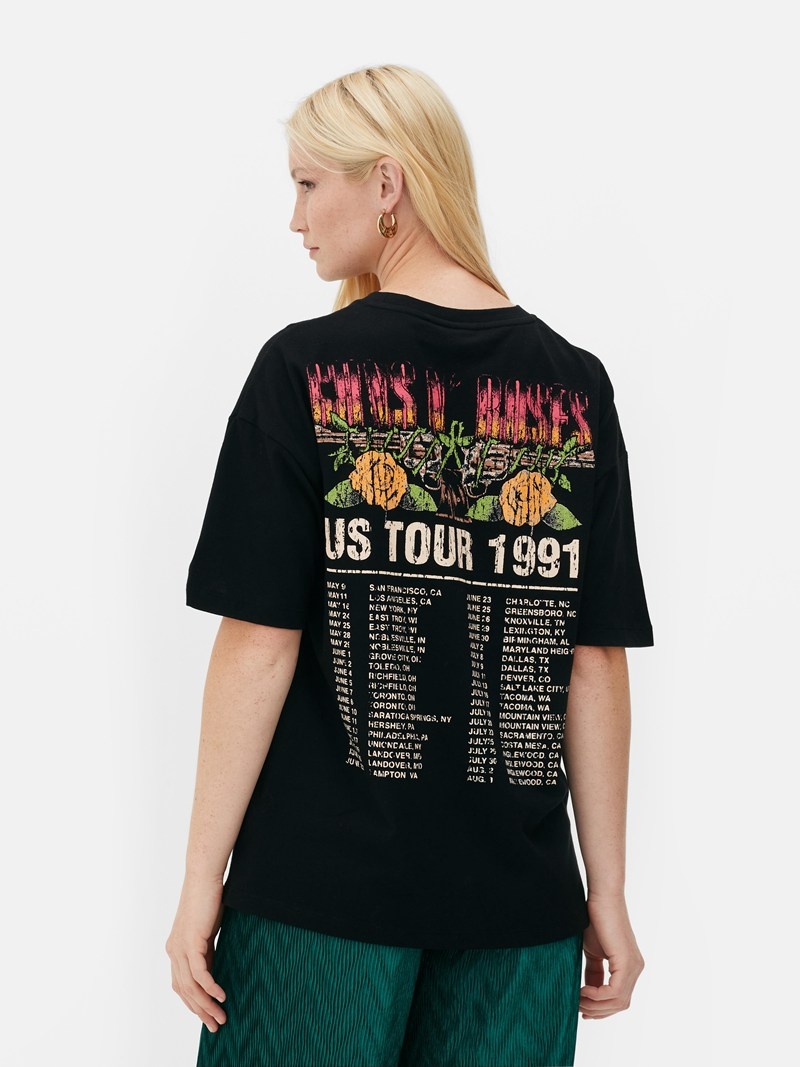 Tops Primark Guns N' Roses Relaxed Fit Mujer Negras | 5409BSNHP