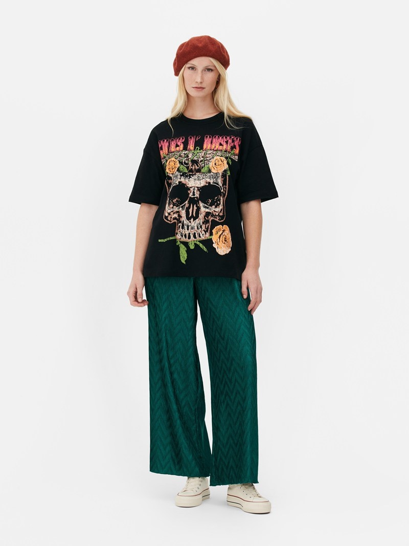 Tops Primark Guns N\' Roses Relaxed Fit Mujer Negras | 5409BSNHP