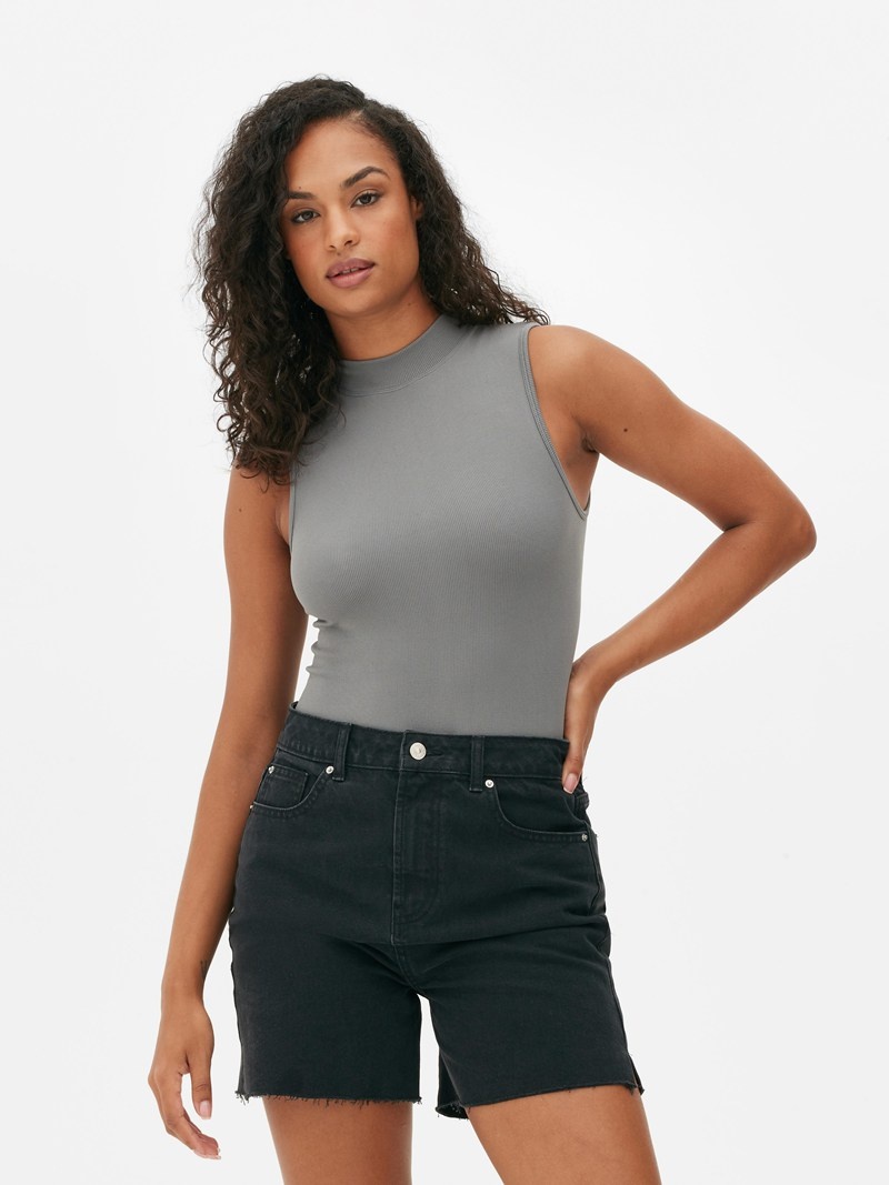 Tops Primark High Neck Narrow Rib Bodysuit Mujer Gris Oscuro | 5321AUJBN