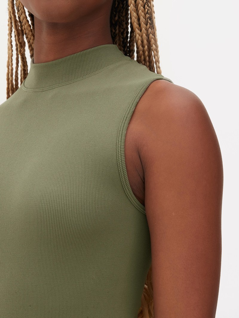 Tops Primark High Neck Narrow Rib Bodysuit Mujer Verde Oliva | 4021YKTCU