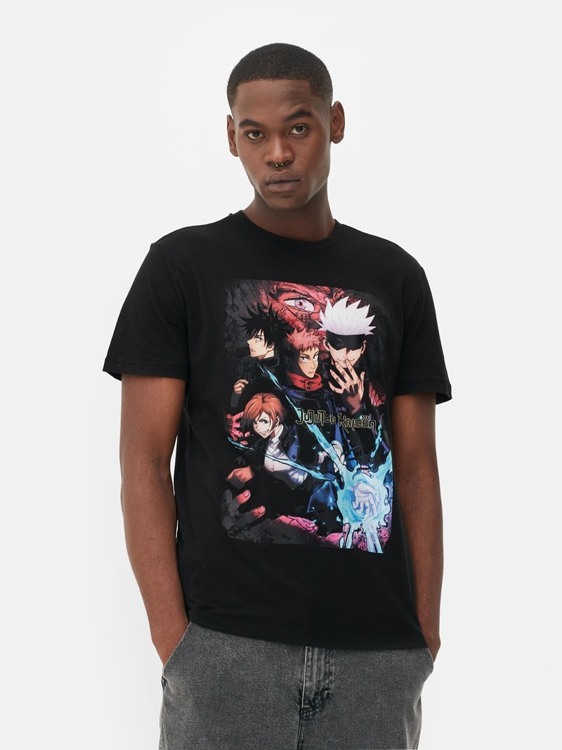 Tops Primark Jujutsu Kaisen Estampadas Hombre Negras | 6095JDEVR