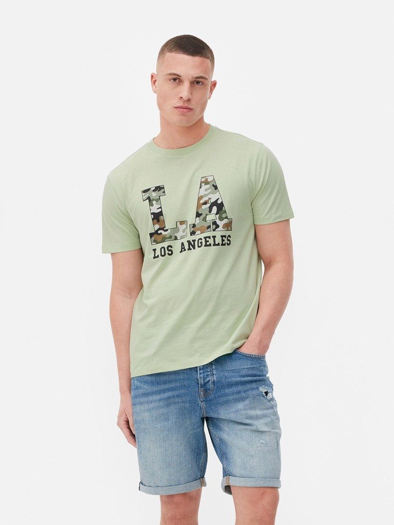 Tops Primark LA Print Hombre Verde Menta | 4915JZYNA