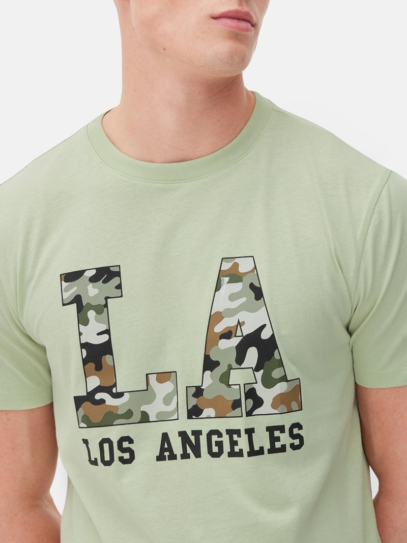 Tops Primark LA Print Hombre Verde Menta | 4915JZYNA