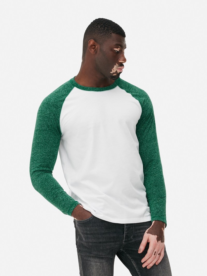 Tops Primark Long Sleeve Baseball Hombre Verde | 5812DUSWC