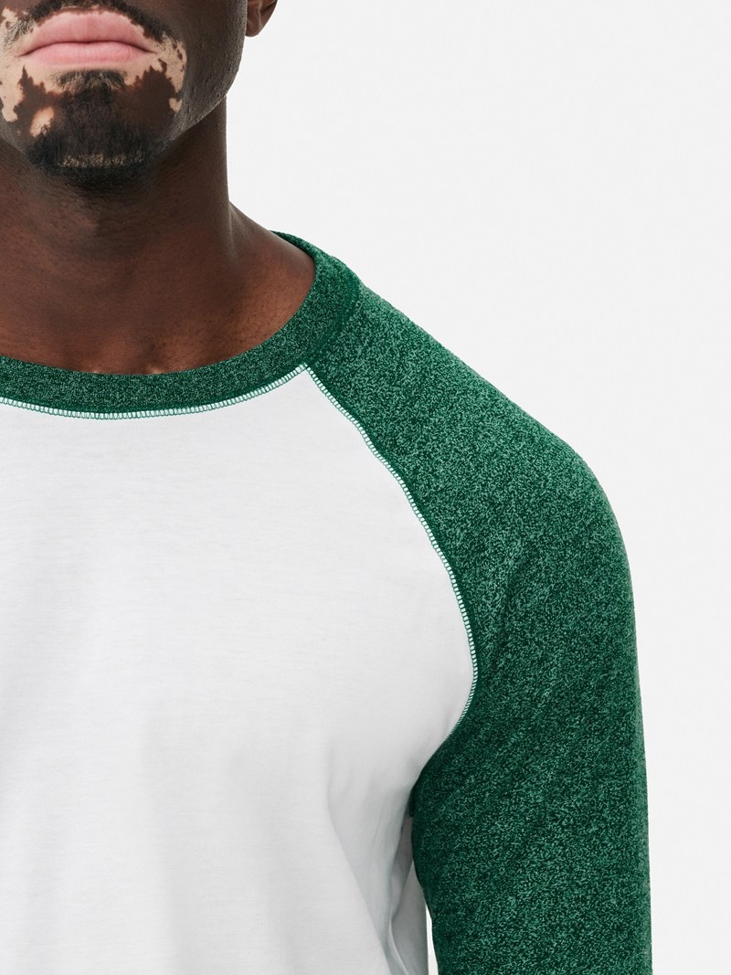 Tops Primark Long Sleeve Baseball Hombre Verde | 5812DUSWC