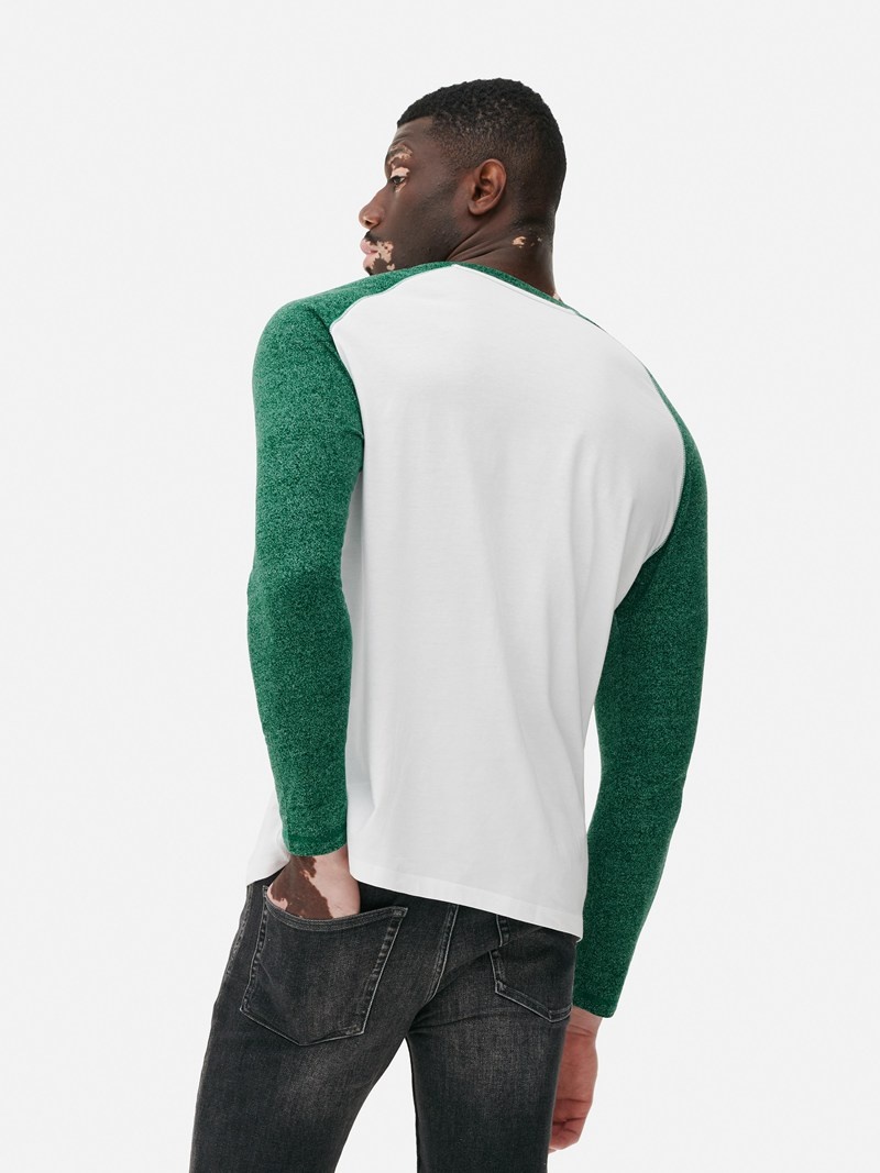 Tops Primark Long Sleeve Baseball Hombre Verde | 5812DUSWC