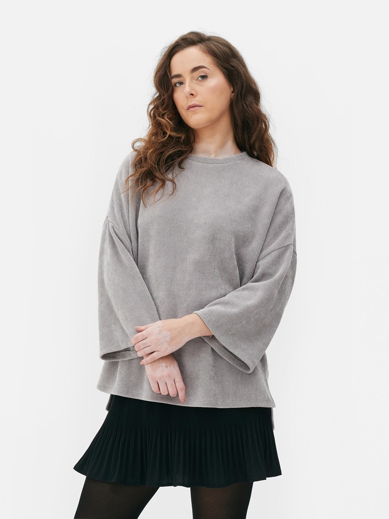 Tops Primark Long Sleeve Chenille Mujer Gris | 5798DYOCV