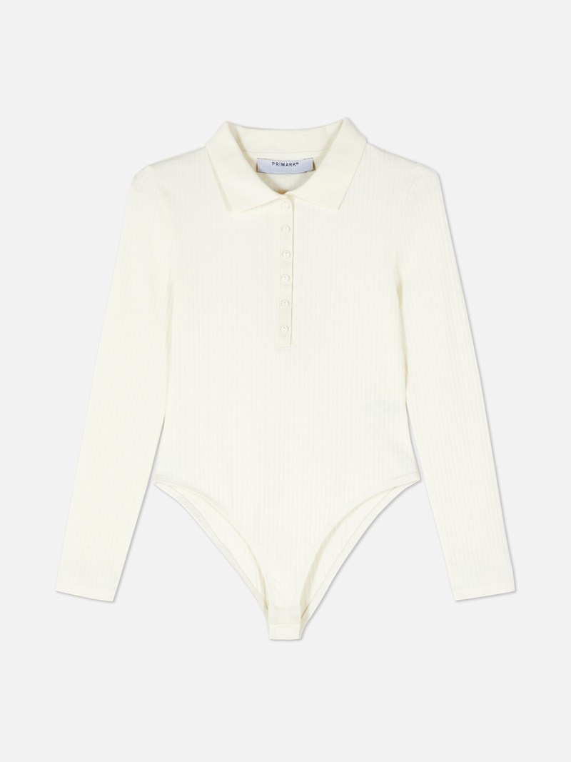 Tops Primark Long Sleeve Polo Bodysuit Mujer Blancas | 9256NZDGC