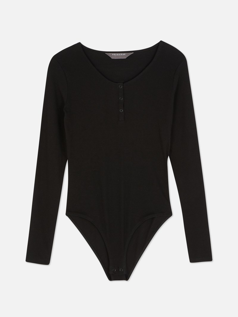 Tops Primark Long Sleeve Popper Bodysuit Mujer Negras | 9704DLAPN