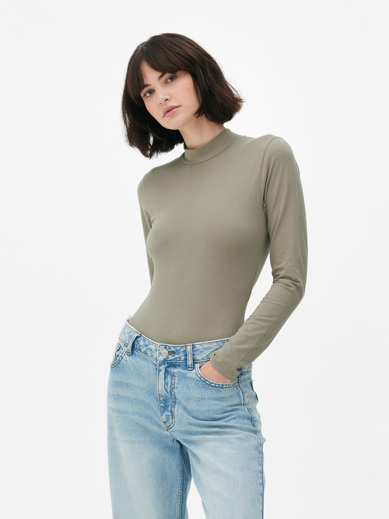 Tops Primark Long Sleeve Turtleneck Bodysuit Mujer Verde Oliva | 8615JFQPV