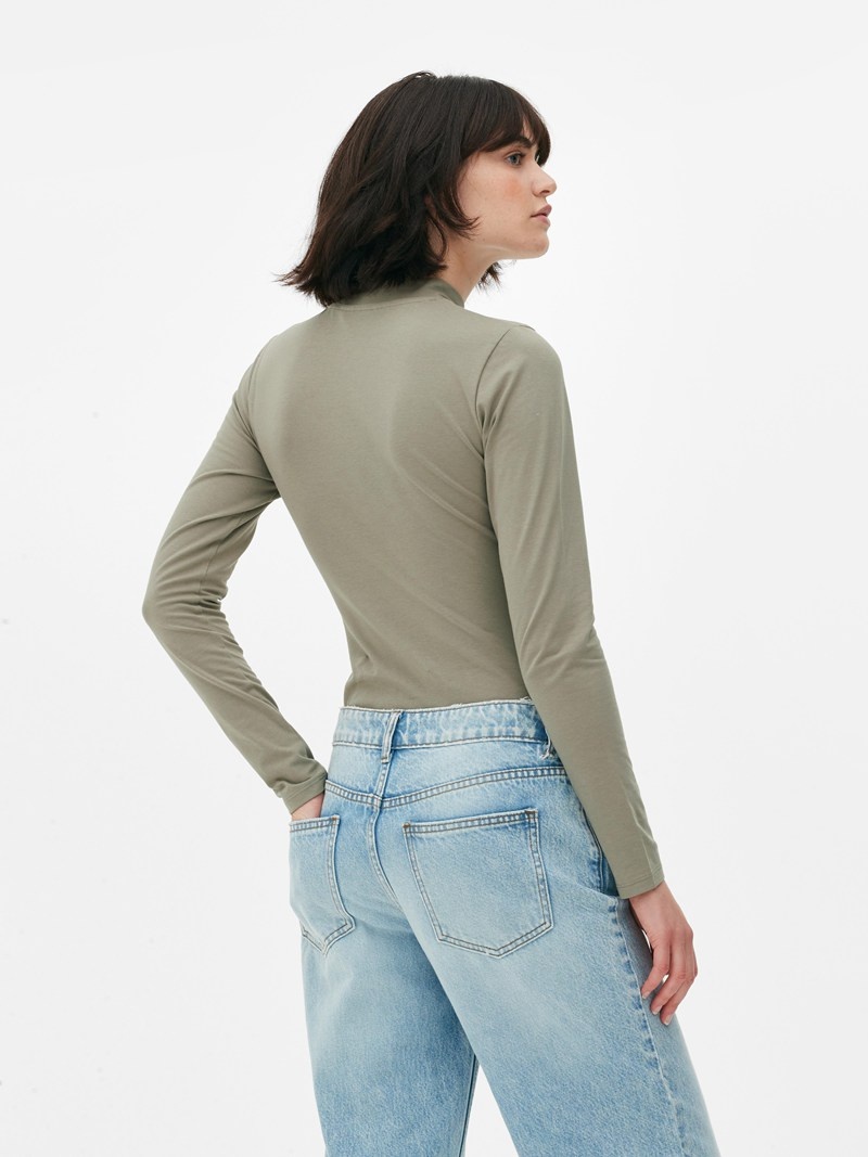 Tops Primark Long Sleeve Turtleneck Bodysuit Mujer Verde Oliva | 8615JFQPV