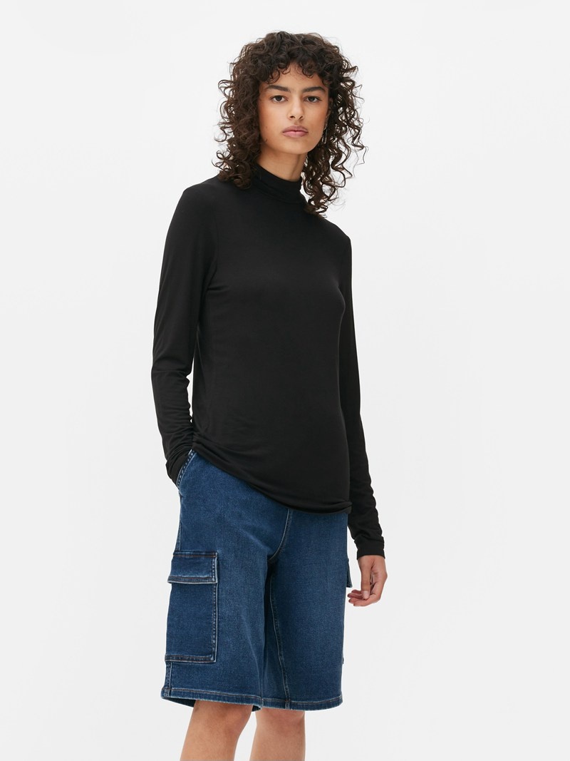 Tops Primark Long Sleeve Turtleneck Mujer Negras | 7603XPAQW