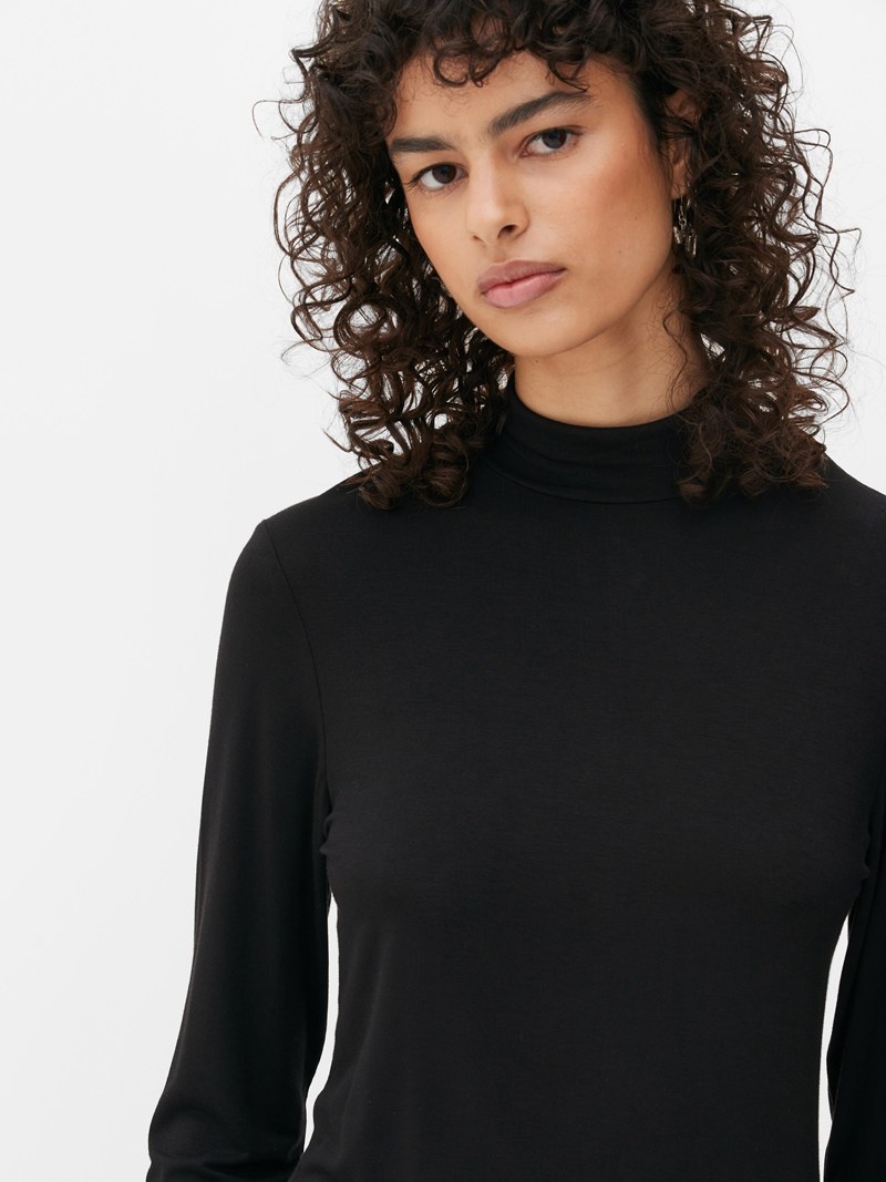 Tops Primark Long Sleeve Turtleneck Mujer Negras | 7603XPAQW