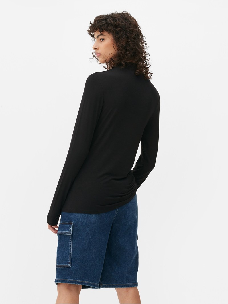 Tops Primark Long Sleeve Turtleneck Mujer Negras | 7603XPAQW