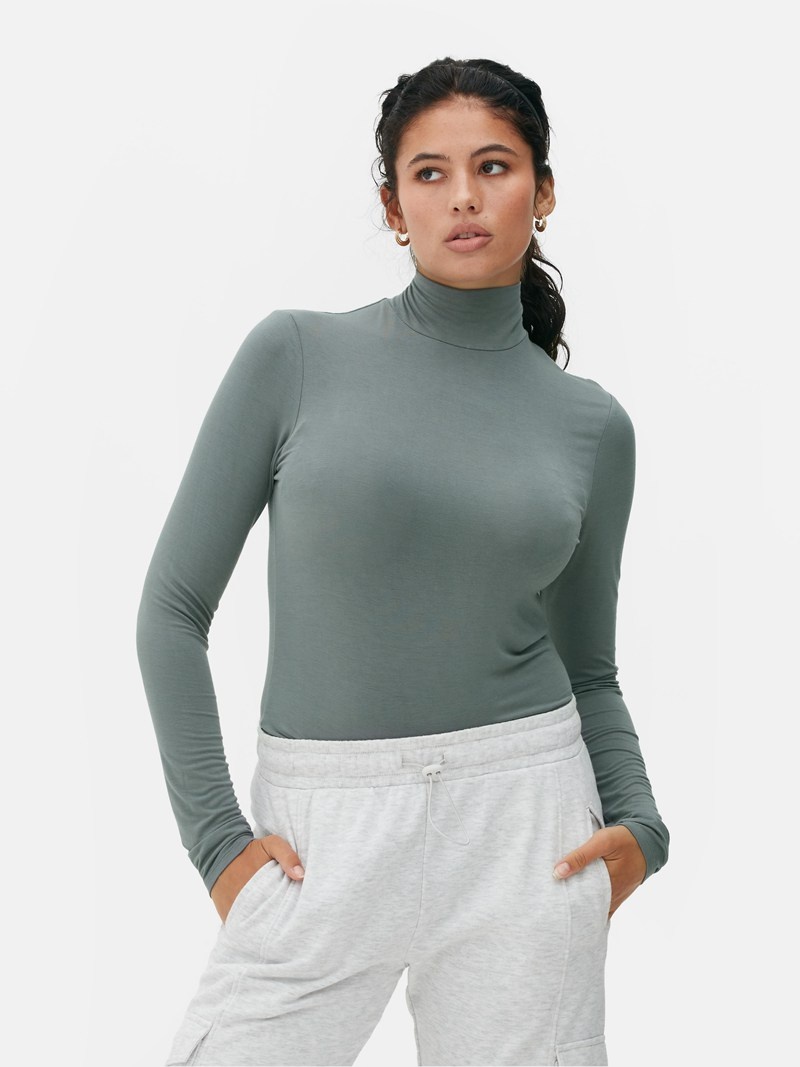 Tops Primark Long Sleeve Turtleneck Mujer Gris | 4351BHQTC