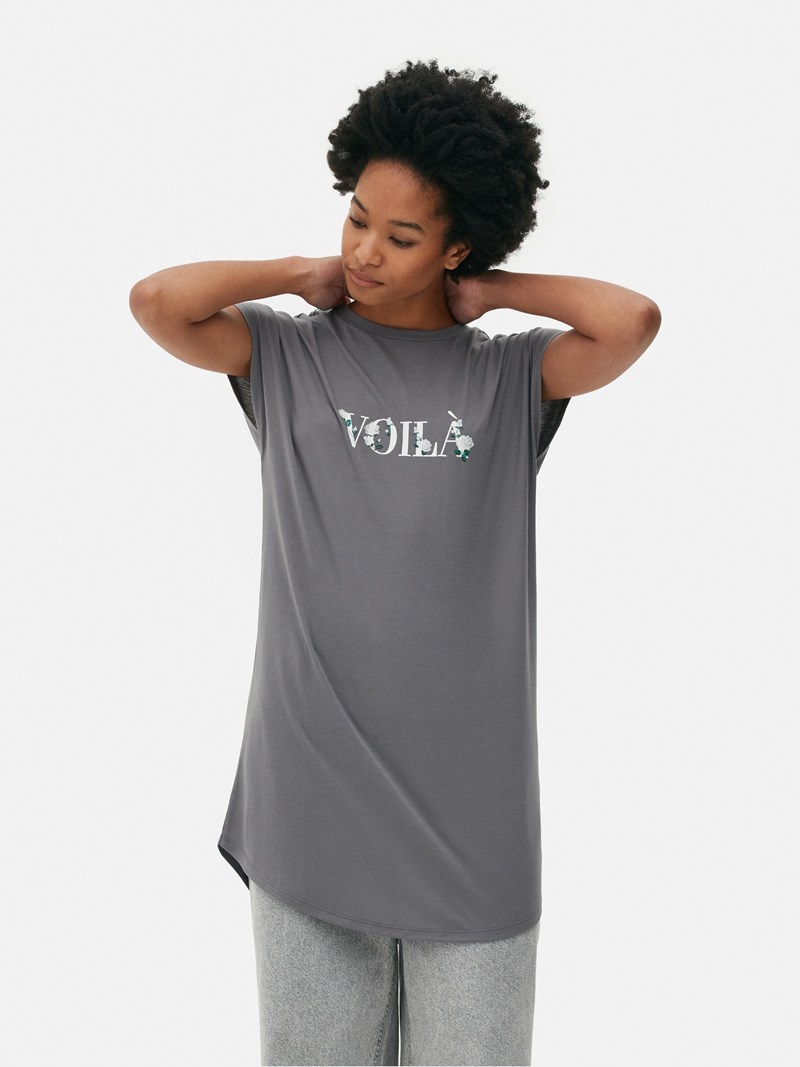 Tops Primark Longline Printed Mujer Gris | 0487YPSKG