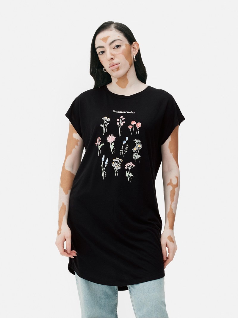 Tops Primark Longline Printed Mujer Negras | 3580CFZJK