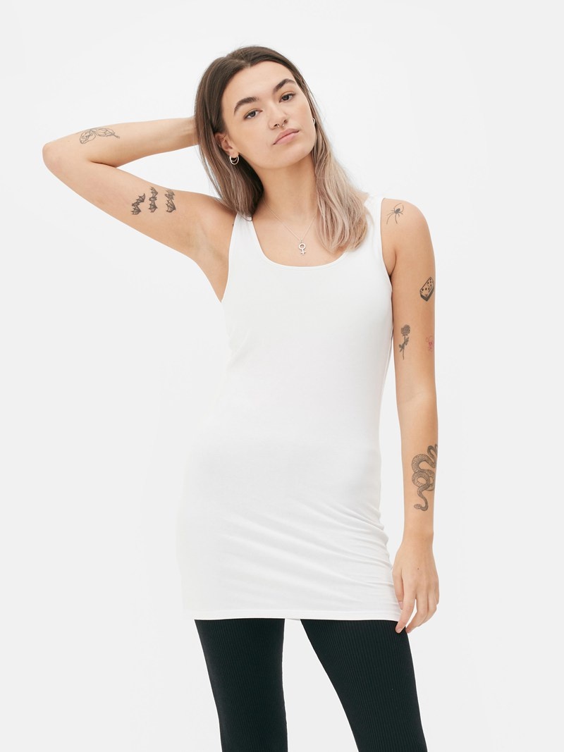 Tops Primark Longline Stretch Tank Mujer Blancas | 0178TNKLI