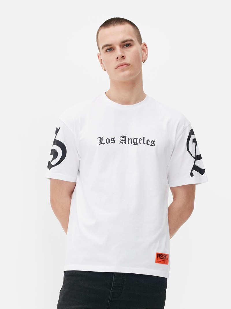 Tops Primark Los Angeles Estampadas Hombre Blancas | 0839DNIVE