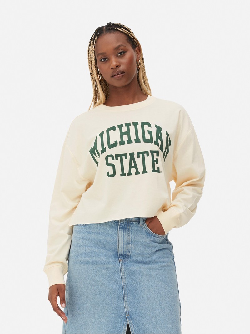 Tops Primark Michigan State Long Sleeve Mujer Blancas | 3974OEIJH