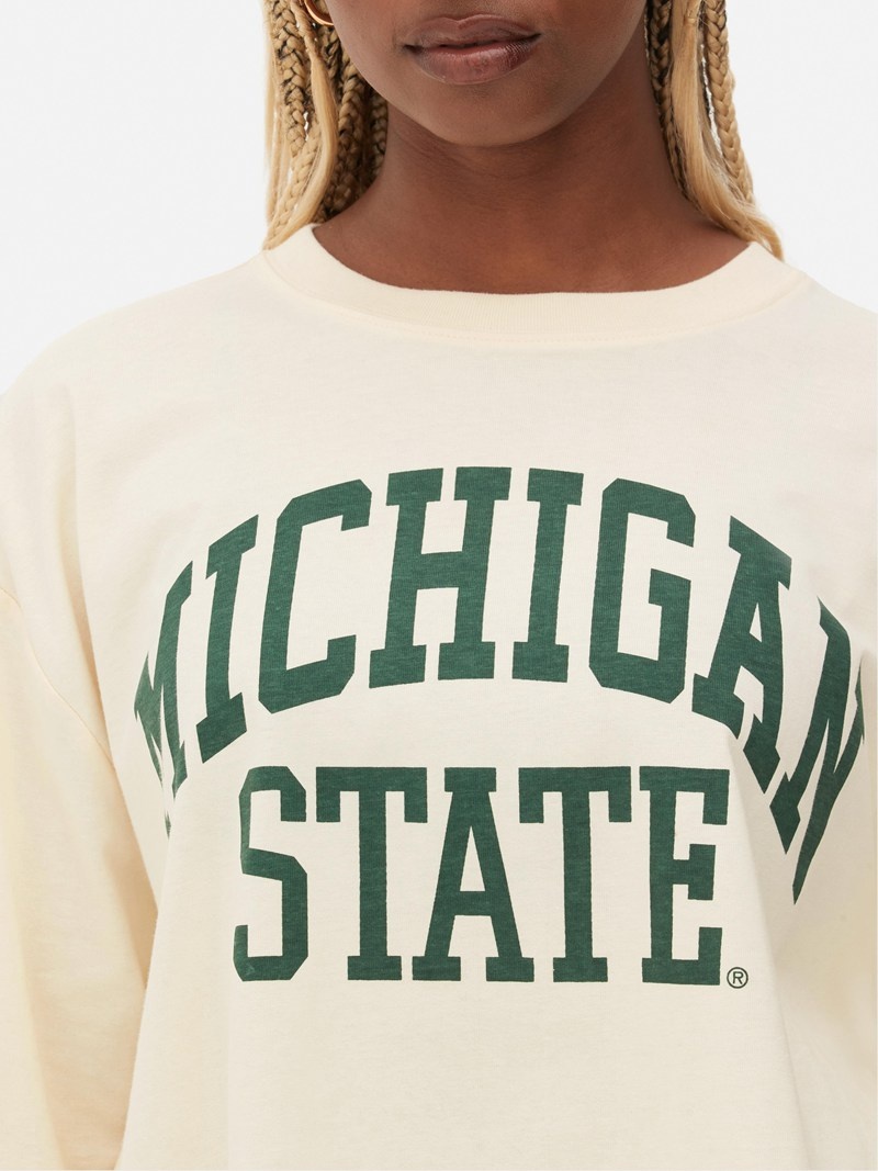 Tops Primark Michigan State Long Sleeve Mujer Blancas | 3974OEIJH