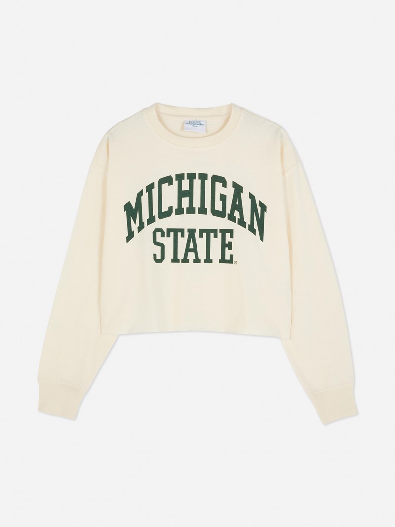 Tops Primark Michigan State Long Sleeve Mujer Blancas | 3974OEIJH