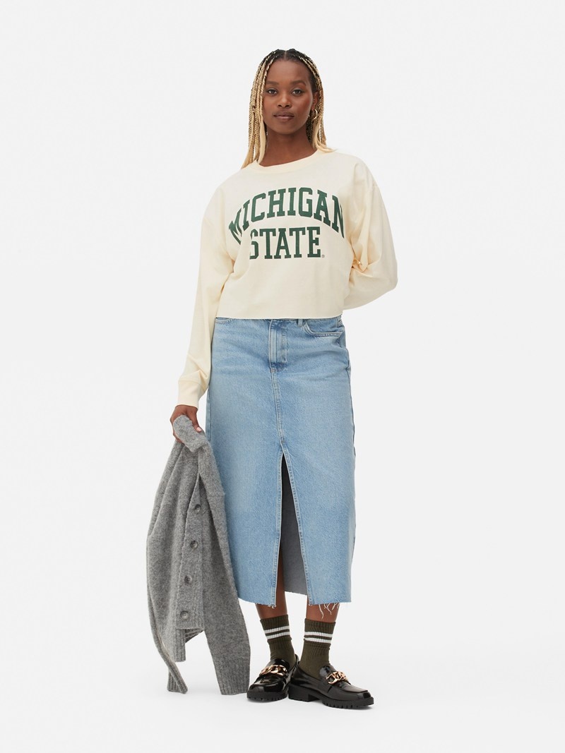 Tops Primark Michigan State Long Sleeve Mujer Blancas | 3974OEIJH