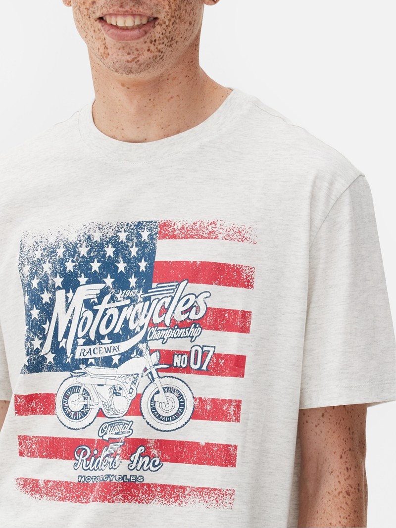 Tops Primark Motorcycle Print Hombre Blancas | 8653CWFQG