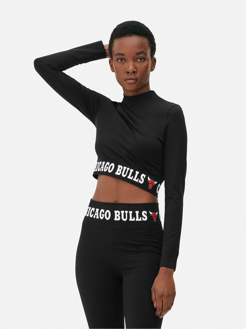 Tops Primark NBA Chicago Bulls Crop Mujer Negras | 5286WJQVY