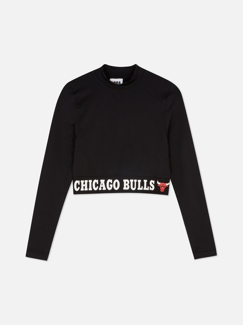 Tops Primark NBA Chicago Bulls Crop Mujer Negras | 5286WJQVY