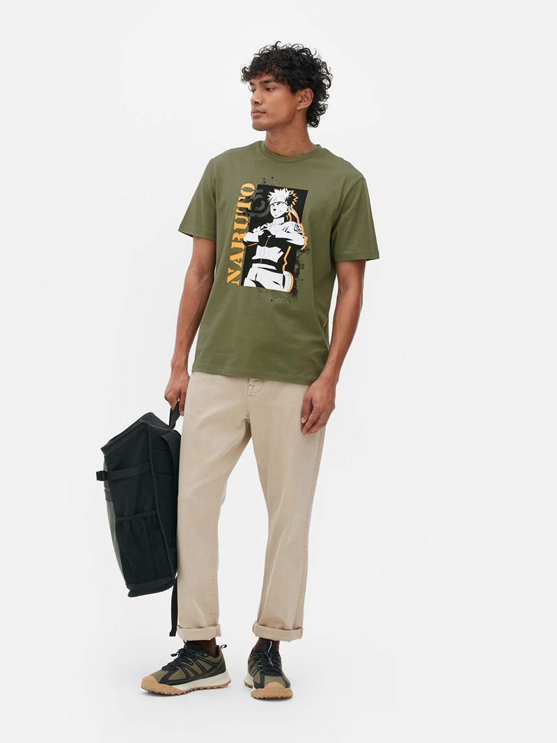 Tops Primark Naruto Estampadas Print Hombre Verde Oliva | 4610QUVRX