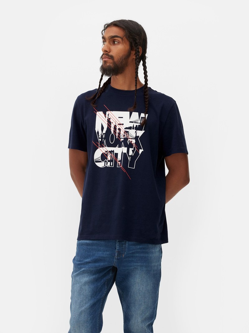 Tops Primark New York City Estampadas Hombre Negras | 9034ZLWQN