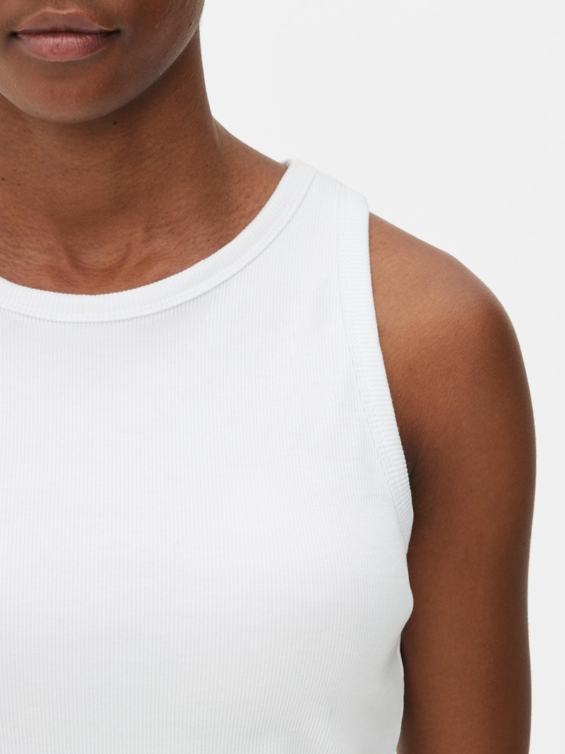 Tops Primark Rib Racer Bra Tank Mujer Blancas | 0453SADQX