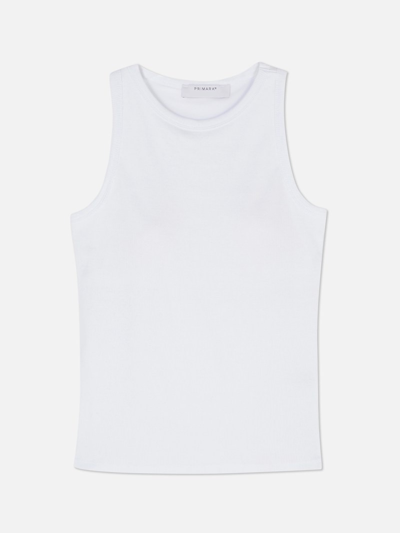 Tops Primark Rib Racer Bra Tank Mujer Blancas | 0453SADQX