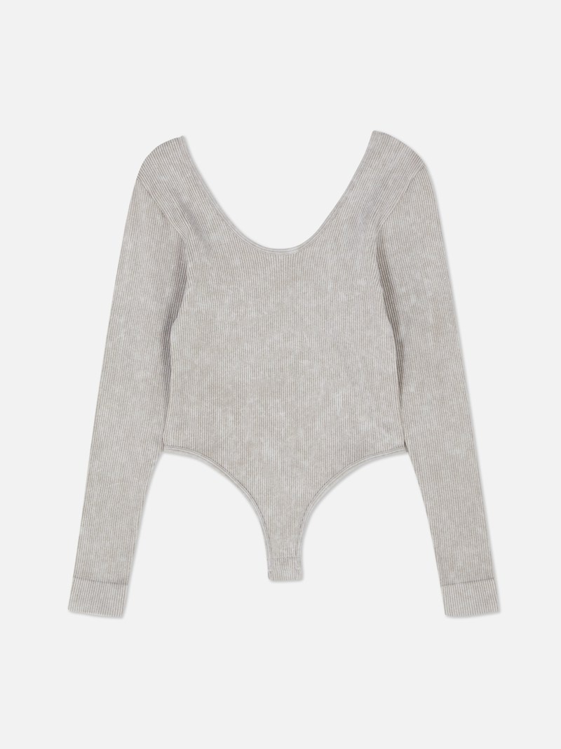 Tops Primark Seamfree Long Sleeve Scoop Neck Bodysuit Mujer Gris Marrones | 0469OCPTE