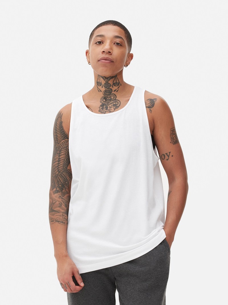 Tops Primark Sin Manga Jersey Tank Hombre Blancas | 0951JWMID