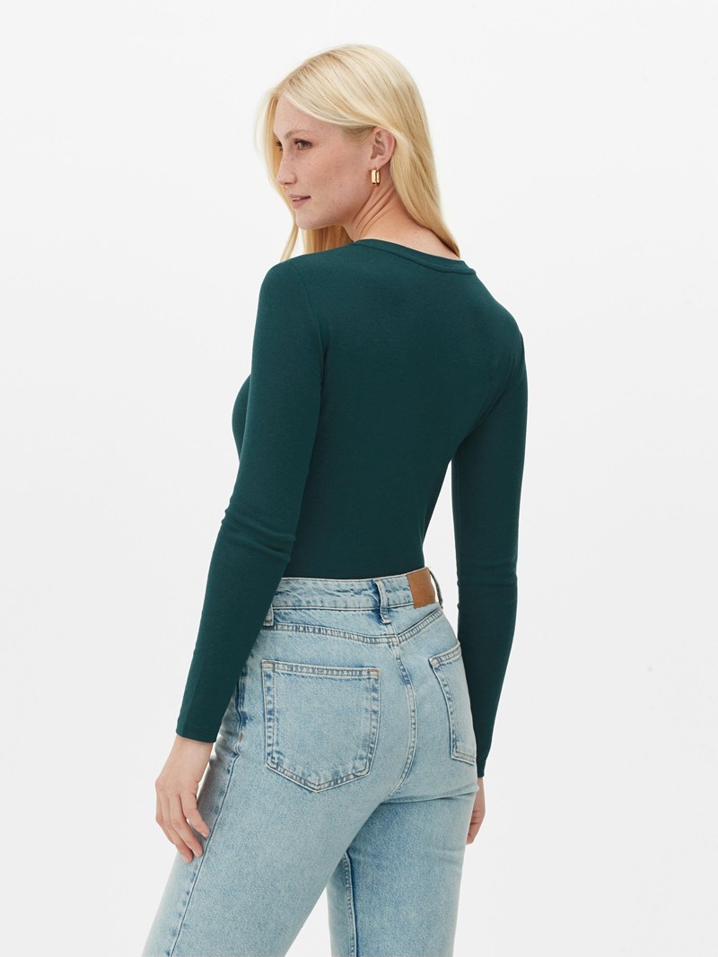 Tops Primark Soft Touch Acanalado Bodysuit Mujer Verde Oscuro | 6789SRDHG