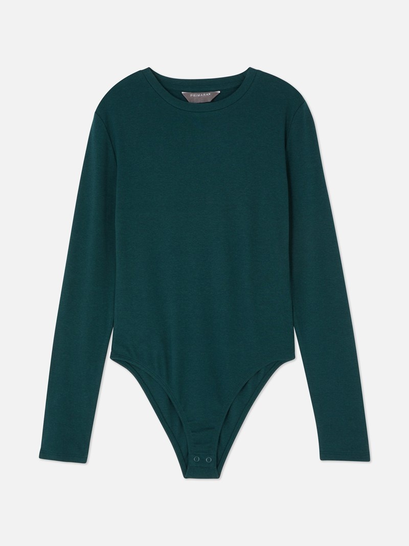 Tops Primark Soft Touch Acanalado Bodysuit Mujer Verde Oscuro | 6789SRDHG