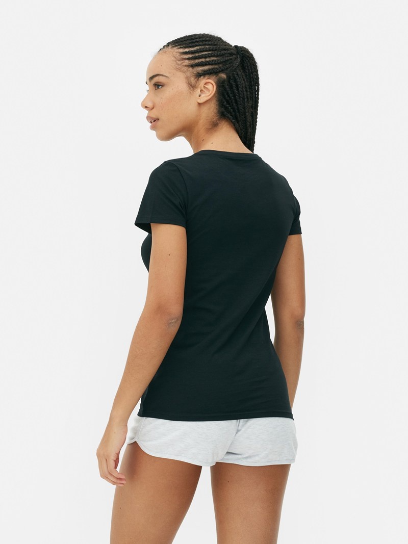 Tops Primark Stretch Crew Neck Essential Mujer Negras | 4615EFOGM