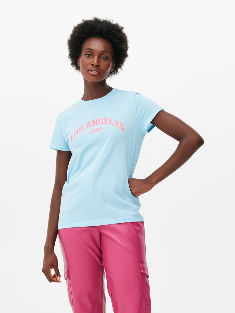 Tops Primark Text Print Mujer Azules | 8460JPLTW