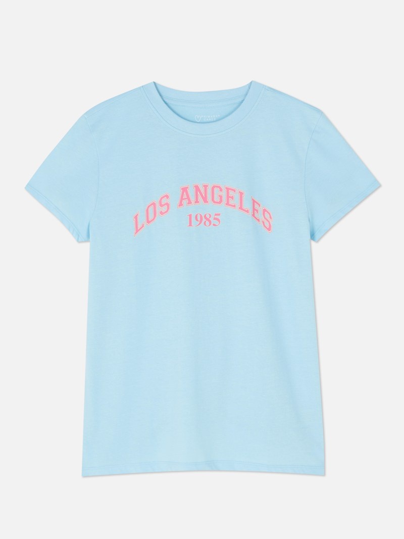 Tops Primark Text Print Mujer Azules | 8460JPLTW